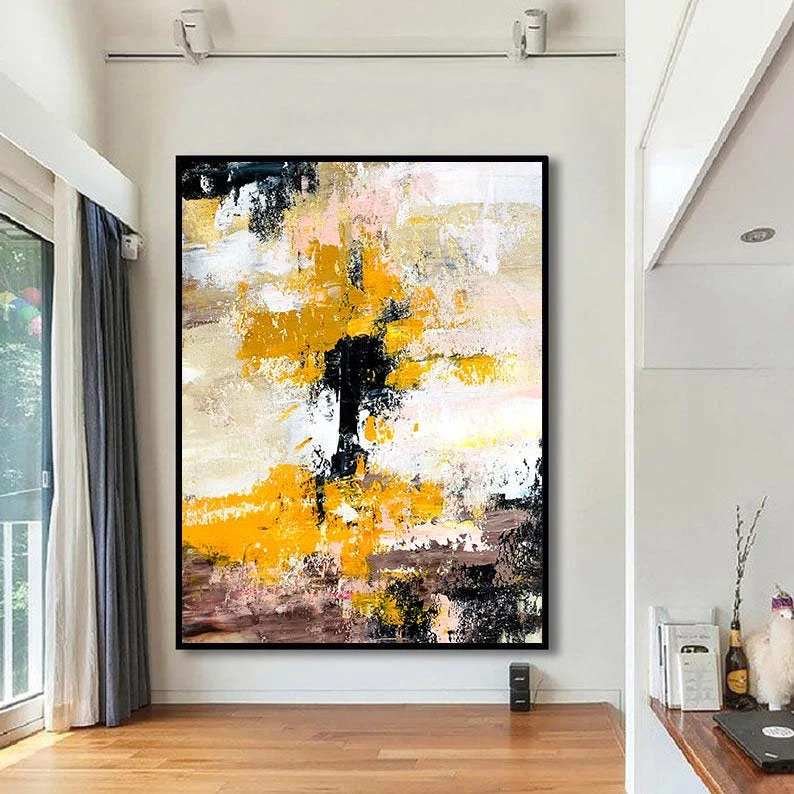 Oversized Yellow Canvas Paintings Abstract Canvas Artwork C3I12 wall art
